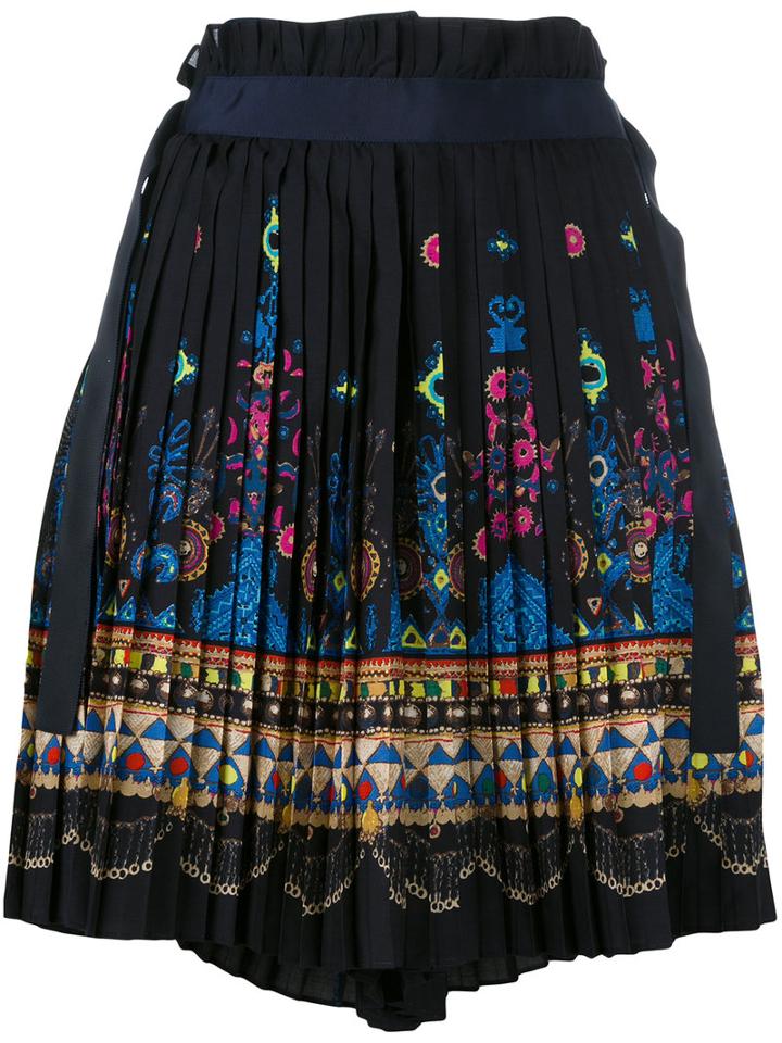 Sacai Tribal Lace Wrap Front Shorts, Women's, Size: 3, Blue, Polyester/cupro