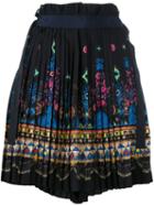 Sacai Tribal Lace Wrap Front Shorts, Women's, Size: 3, Blue, Polyester/cupro
