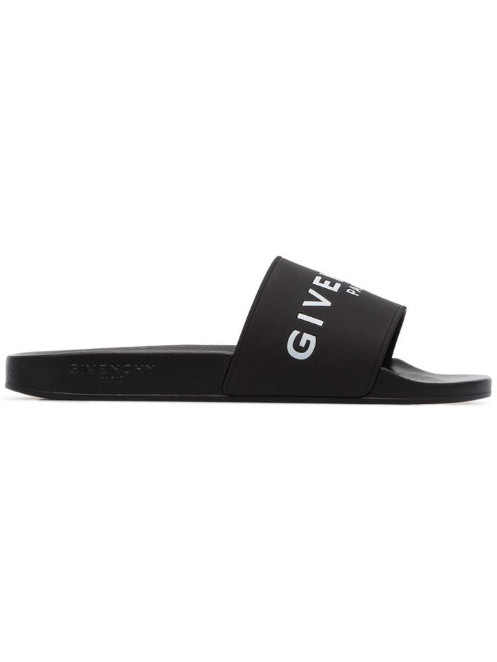 Givenchy Black Logo Print Rubber Slides