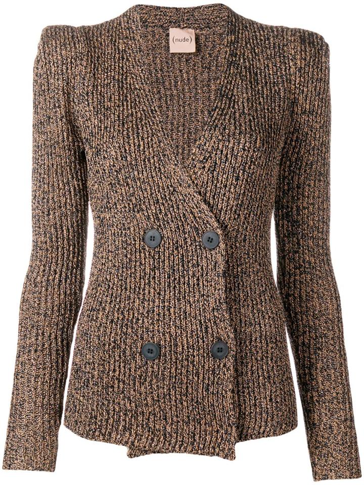 Nude Knitted Double Breasted Blazer - Black