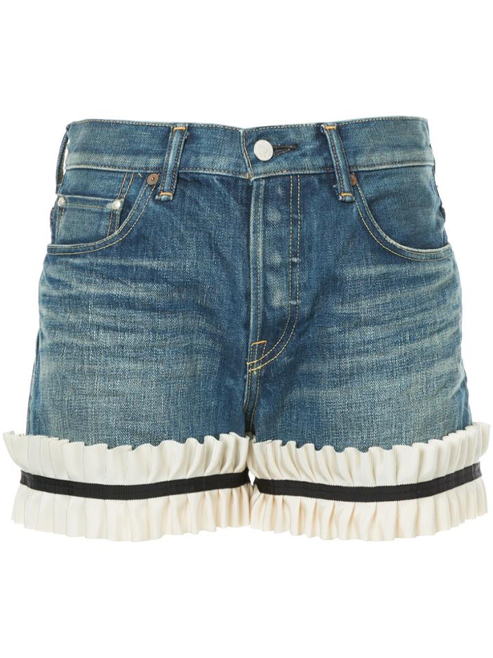 Tu Es Mon Trésor Tuck Ribbon Hem Denim Shorts - Blue