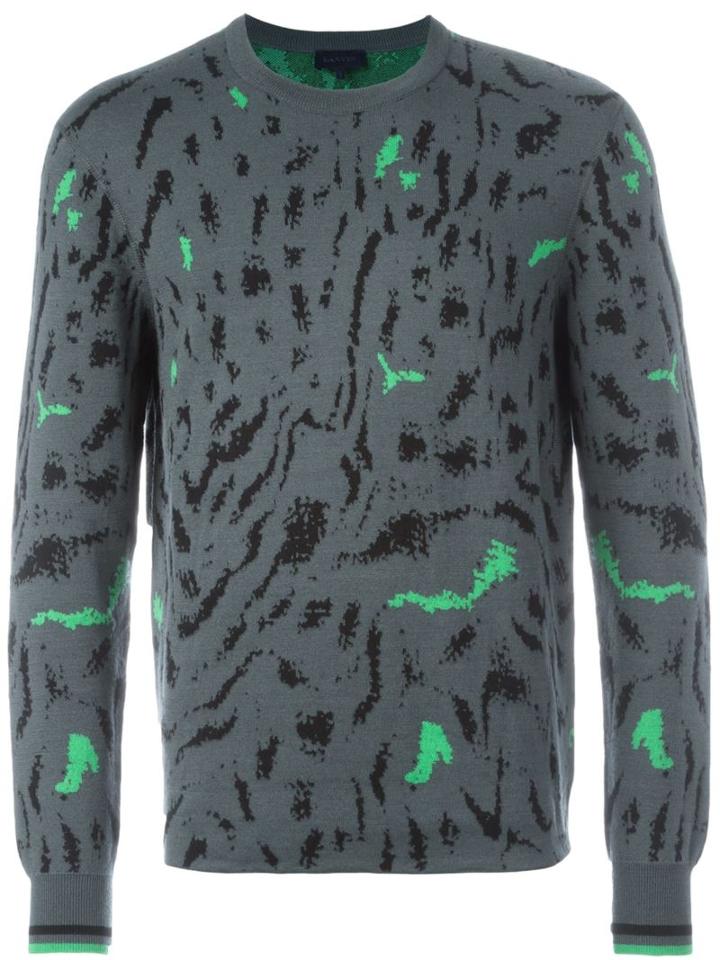 Lanvin Paneled Tiger Print Jumper, Men's, Size: Medium, Green, Silk/wool