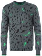 Lanvin Paneled Tiger Print Jumper, Men's, Size: Medium, Green, Silk/wool