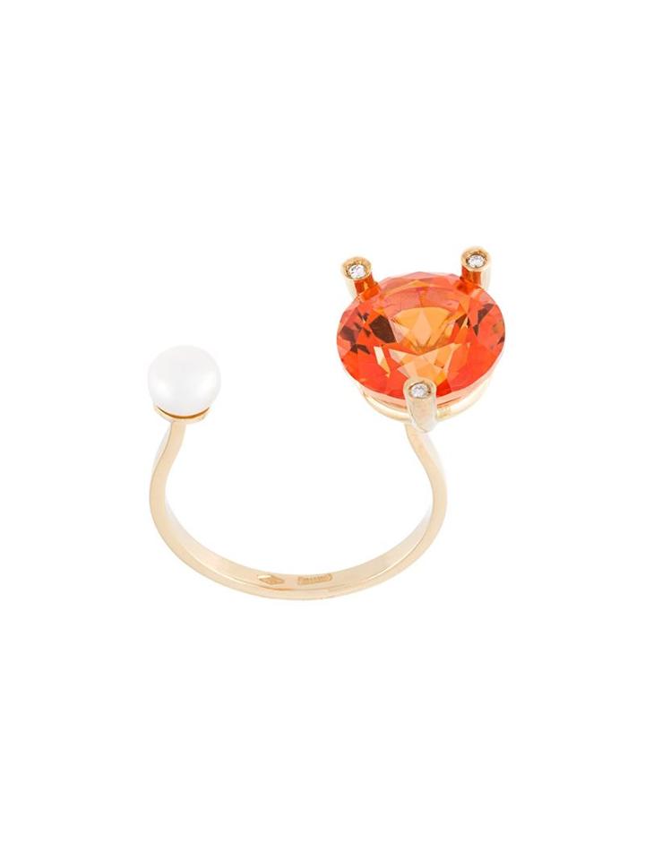 Delfina Delettrez Magic Triangle Piercing Diamond Ring, Women's, Size: 53, Yellow/orange, Pearls/diamond/18kt Gold/topaz