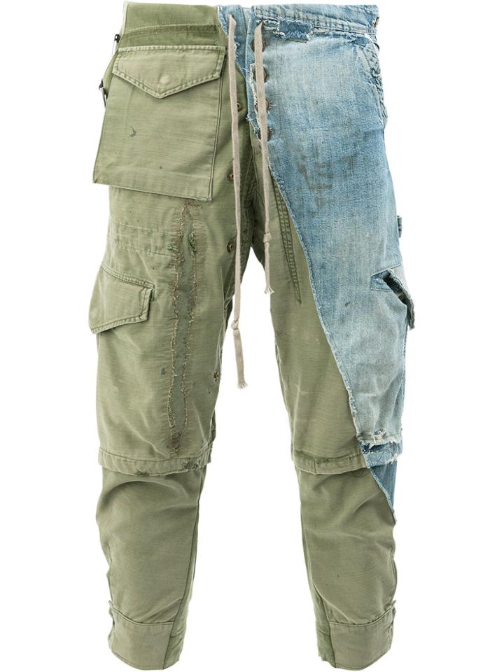 Greg Lauren Denim Cargo Trousers - Green
