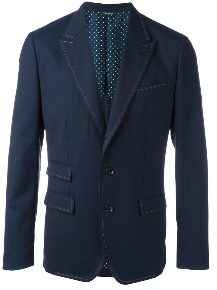 Dolce & Gabbana Stitch Trim Blazer, Size: 50, Blue, Silk/virgin Wool/spandex/elastane/silk