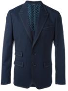 Dolce & Gabbana Stitch Trim Blazer, Size: 50, Blue, Silk/virgin Wool/spandex/elastane/silk