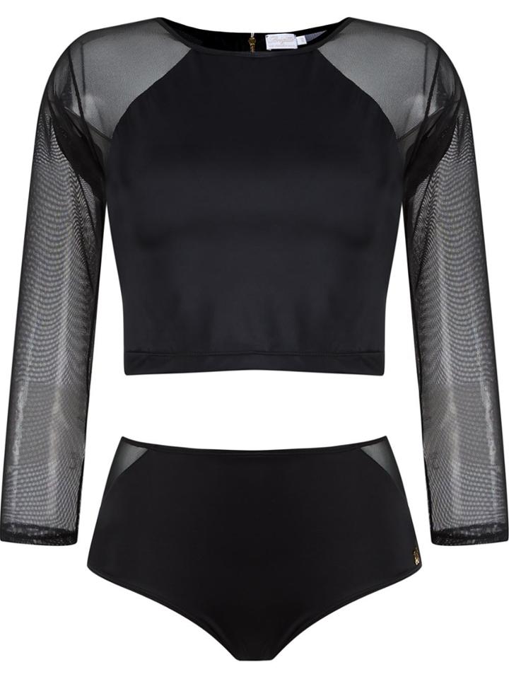 Brigitte Cropped Top And Hot Pants Set - Black