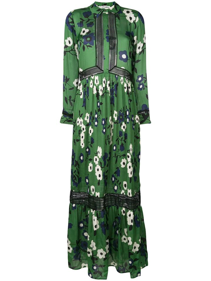 Self-portrait Floral Long Shirt Dress - Green