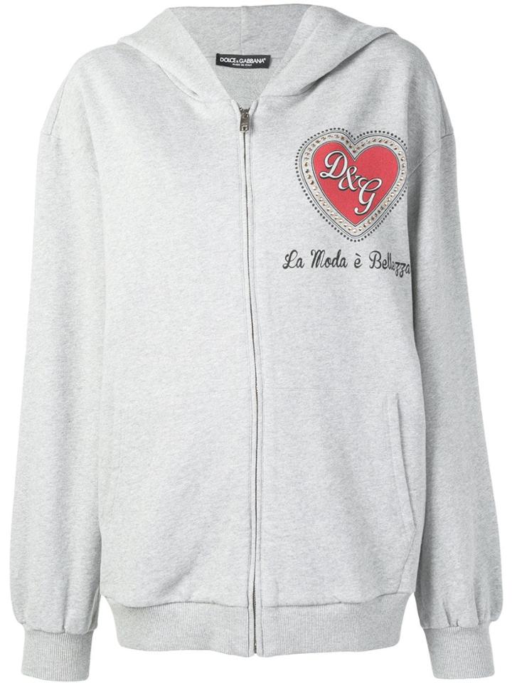 Dolce & Gabbana Zip-up Logo Hoodie - Grey