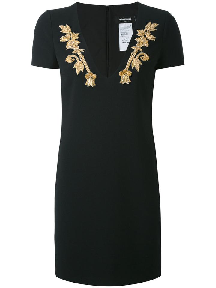 Dsquared2 - Embroidered Neckline Dress - Women - Cotton/polyester/spandex/elastane/viscose - 42, Black, Cotton/polyester/spandex/elastane/viscose