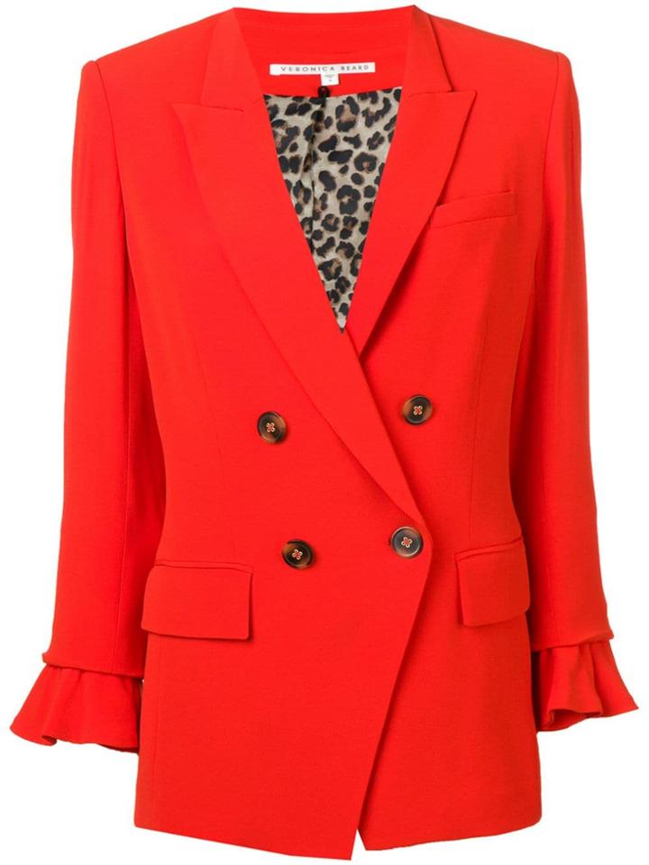 Veronica Beard Ruffle Sleeve Blazer - Red