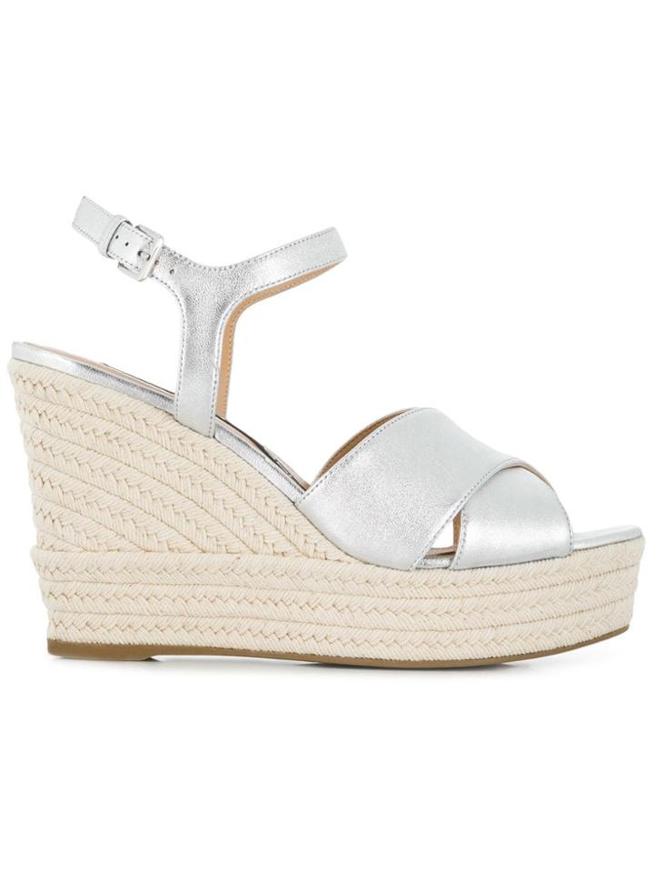 Sergio Rossi Metallic Wedge Sandals - Silver