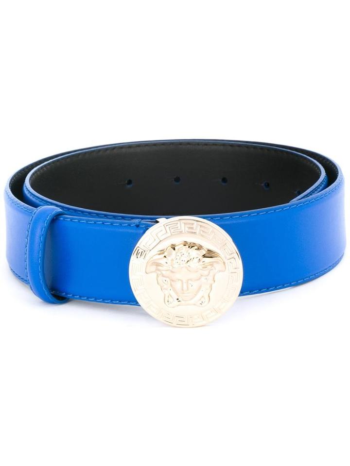 Versace Classic Medusa Logo Belt, Women's, Size: 85, Blue, Calf Leather