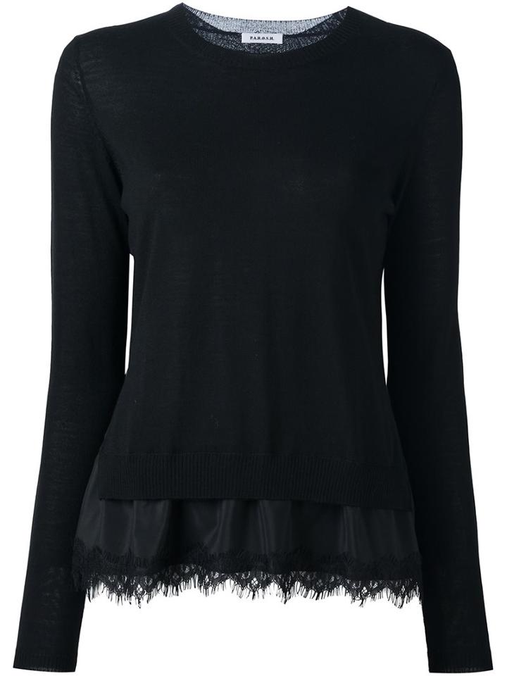 P.a.r.o.s.h. Lace Hem Layered Top, Women's, Size: Xs, Black, Silk/polyamide/spandex/elastane/wool