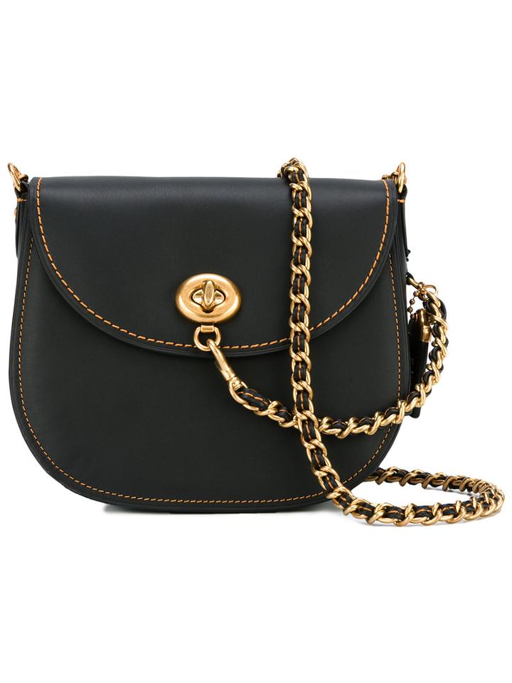 Coach Turnlock Saddle Bag, Women's, Black, Leather