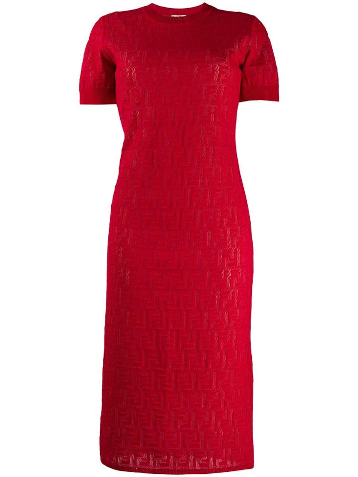 Fendi Monogram Devore T-shirt Dress - Red