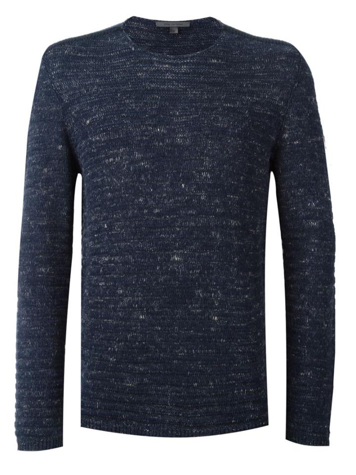 John Varvatos Crew Neck Jumper, Men's, Size: Large, Blue, Cotton