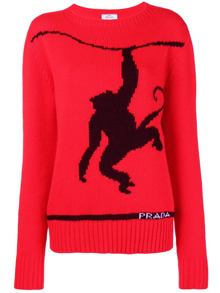 Prada Intarsia Monkey Jumper - Red