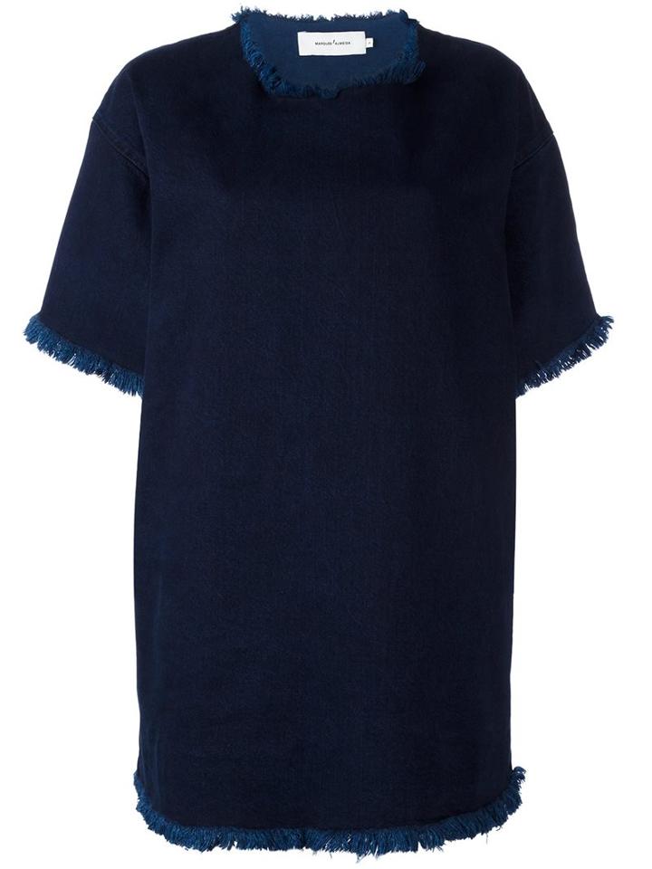 Marques'almeida Raw Edge Denim T-shirt Dress, Women's, Size: 6, Blue, Cotton