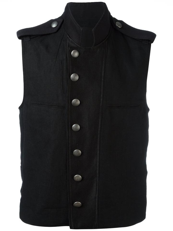 Ann Demeulemeester Military Waistcoat, Men's, Size: Large, Black, Hemp/linen/flax/cotton
