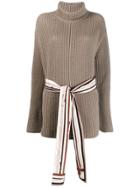 Fendi Belted Ribbed Roll-neck Sweater - Neutrals