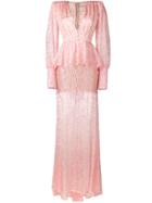 Alessandra Rich Sheer Lace Long Sleeve Dress - Pink & Purple