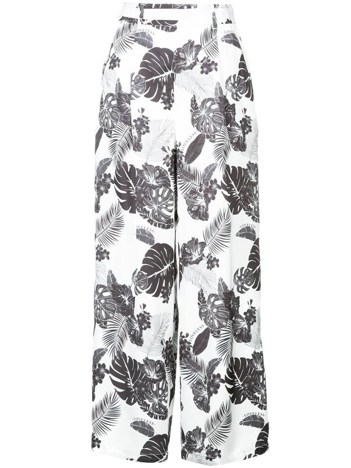 Loveless Leaves Printed Flared Trousers - White