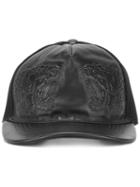 Gucci Tiger Embossed Baseball Cap, Size: Xl, Black, Calf Leather/polyamide/cotton/viscose