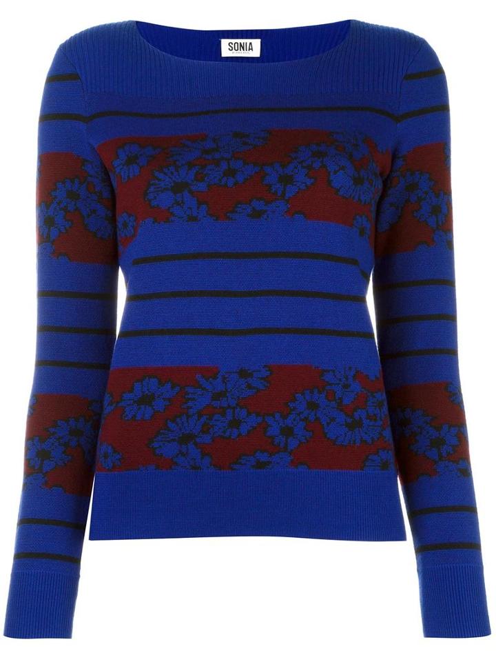 Sonia By Sonia Rykiel Flower Intarsia Jumper, Women's, Size: Medium, Blue, Acrylic/wool