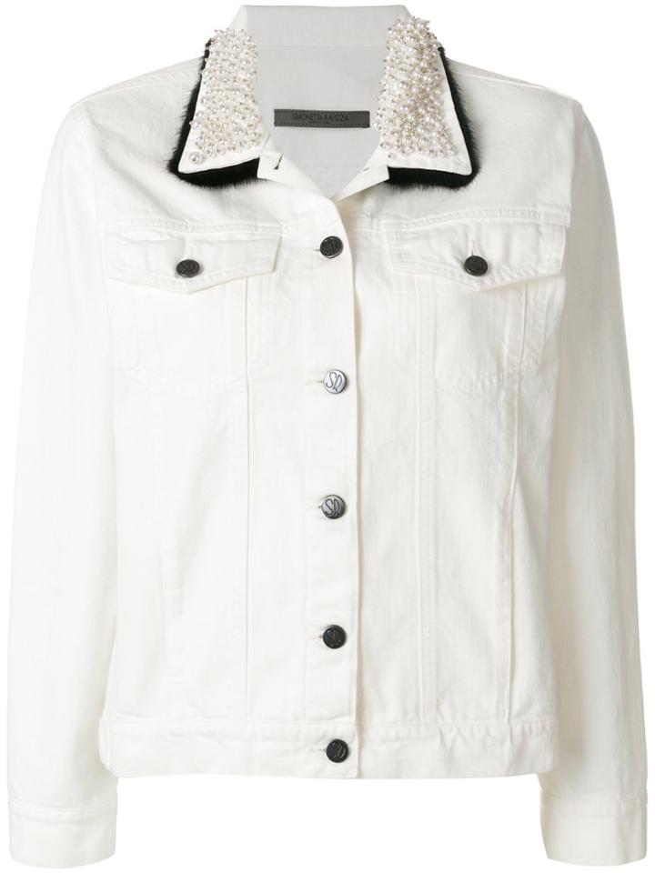 Simonetta Ravizza Pearl Collar Denim Jacket - White