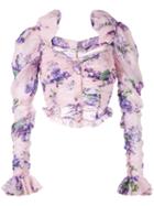 Alessandra Rich - Floral Print Cropped Blouse - Women - Silk/polyamide/spandex/elastane - 38, Women's, Pink/purple, Silk/polyamide/spandex/elastane