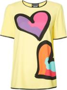 Boutique Moschino Heart Print T-shirt, Women's, Size: 40, Yellow/orange, Polyester/other Fibers
