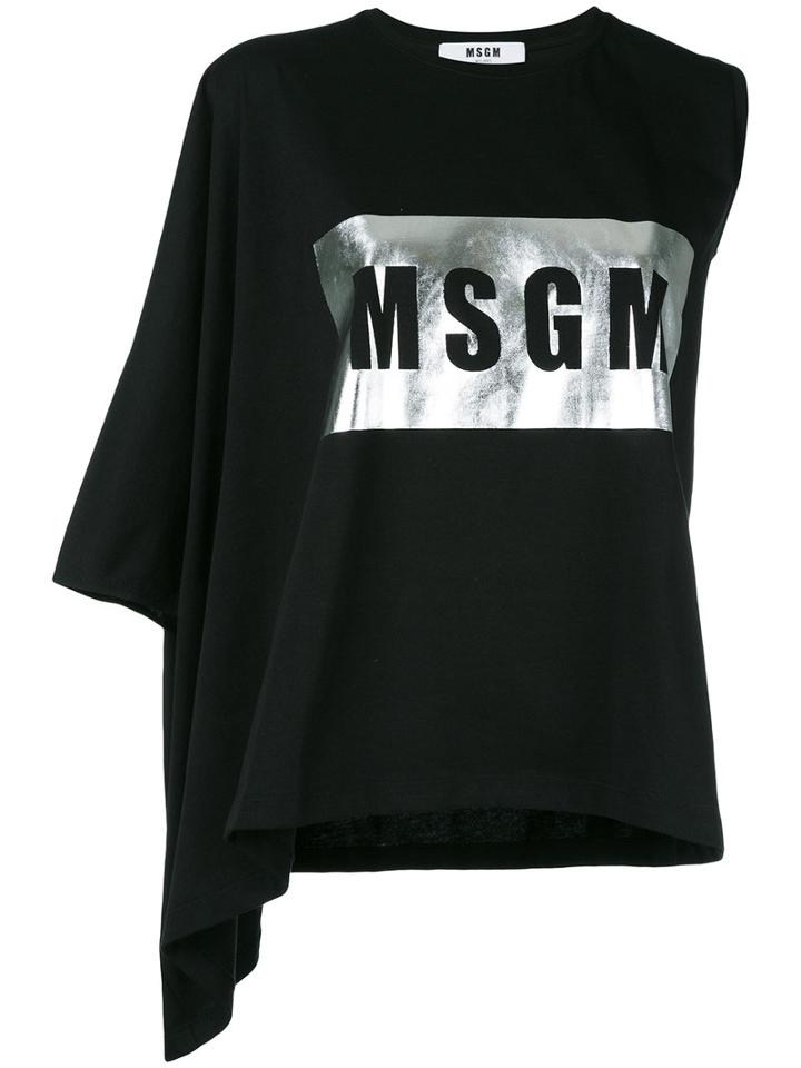 Msgm Asymmetric Logo T-shirt, Women's, Size: Medium, Black, Cotton
