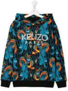 Kenzo Kids Teen All-over Print Logo Hoodie - Black