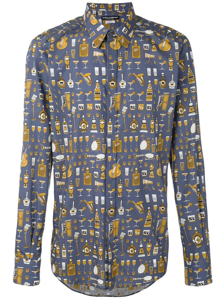Musical Instrument Print Shirt - Men - Cotton - 39, Blue, Cotton, Dolce & Gabbana