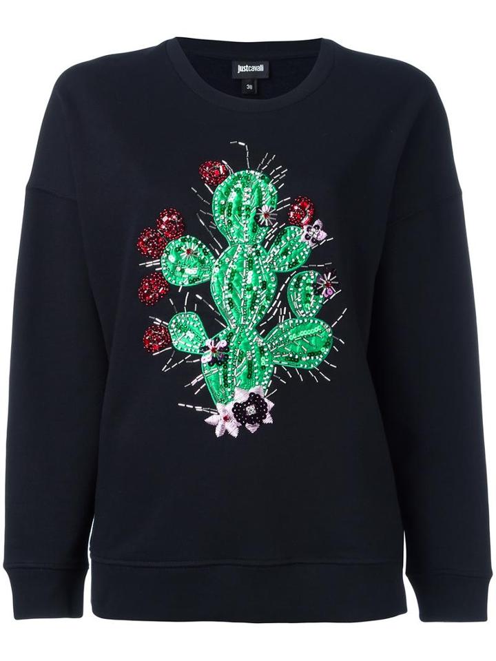 Just Cavalli Embellished Cactus Sweatshirt, Women's, Size: 40, Black, Cotton/polyester