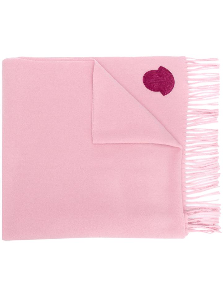 Moncler Logo Fringed Scarf - Pink & Purple