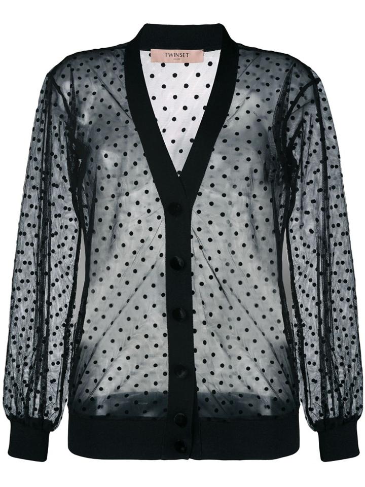 Twin-set Sheer Dotted Cardigan - Black