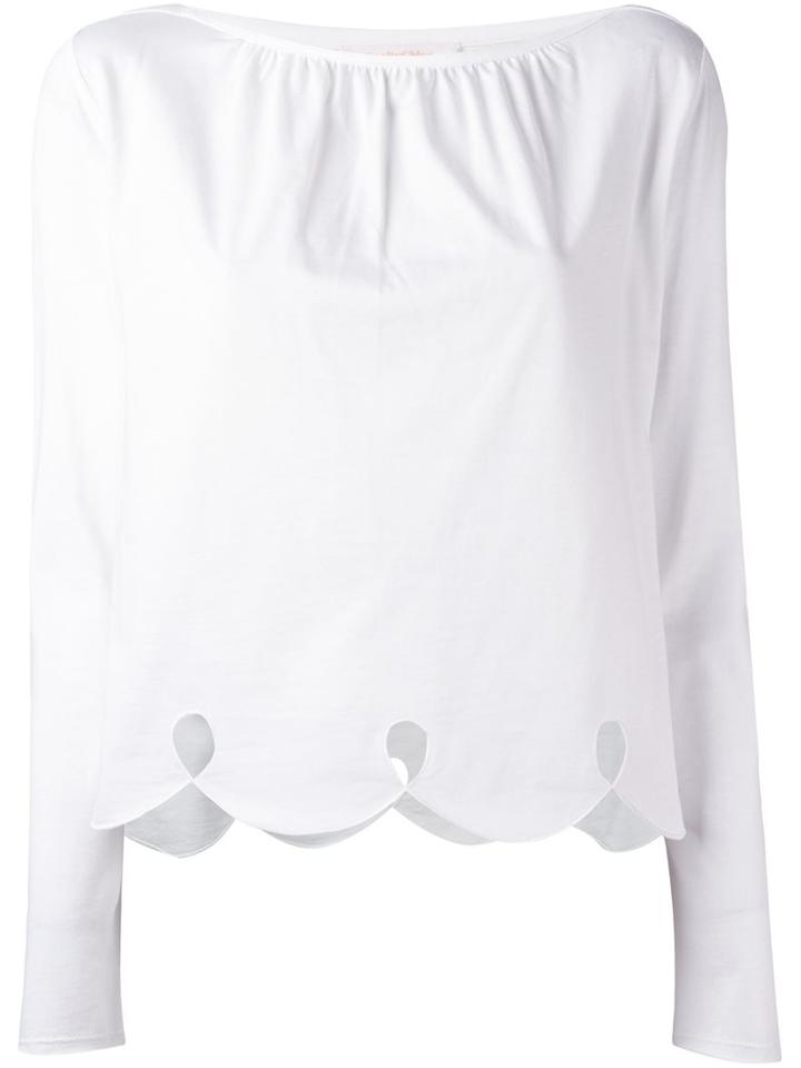 See By Chloé Scalloped Hem Blouse, Women's, Size: Large, White, Cotton