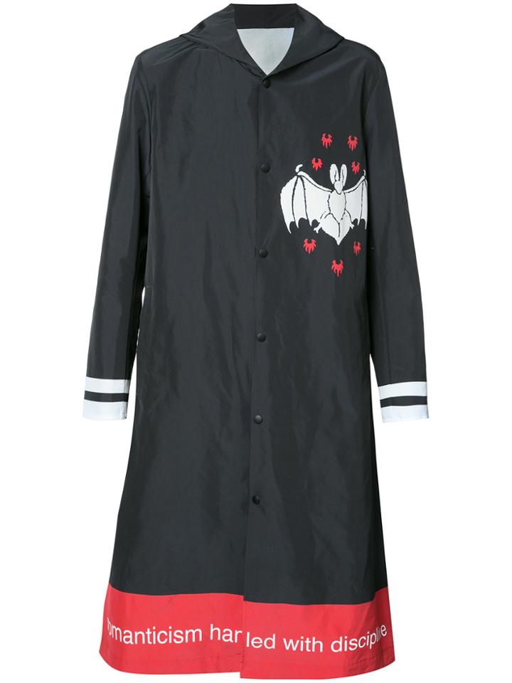 Undercover Bat Print Hooded Coat - Black