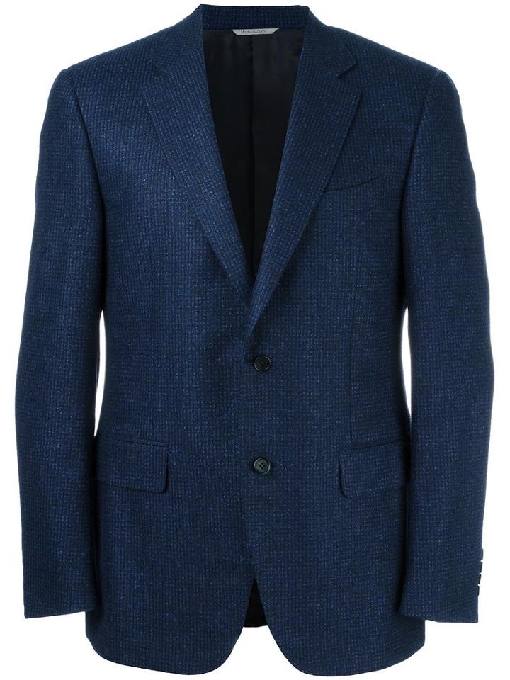 Canali Woven Single Breasted Blazer, Men's, Size: 52, Blue, Wool/silk/cashmere/cupro