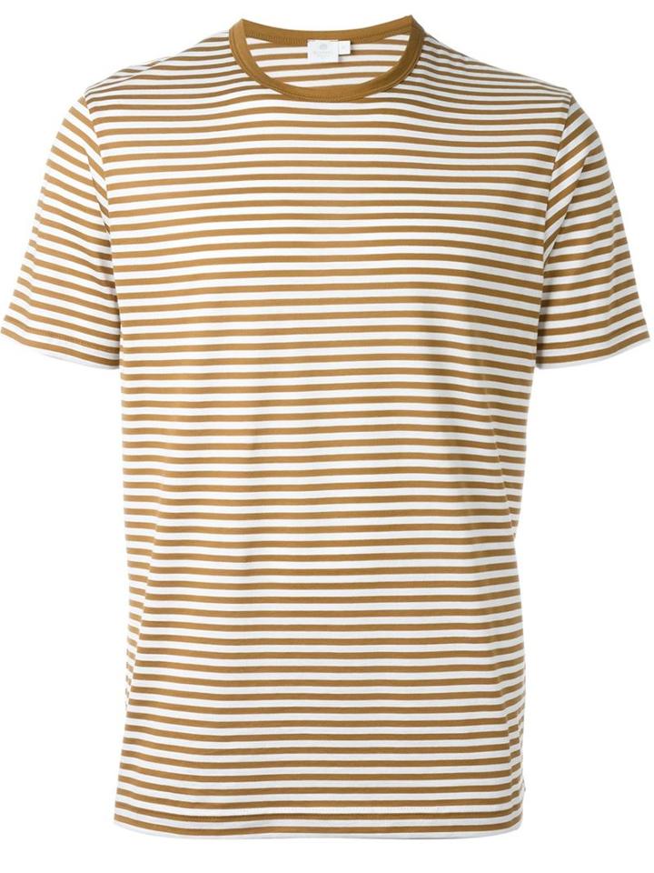 Sunspel Striped T-shirt, Men's, Size: L, Brown, Cotton