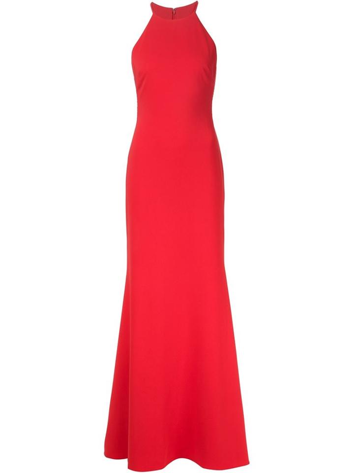Badgley Mischka Fishtail Hem Flared Gown, Women's, Size: 8, Red, Polyester/spandex/elastane