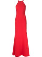 Badgley Mischka Fishtail Hem Flared Gown, Women's, Size: 8, Red, Polyester/spandex/elastane