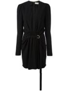 Saint Laurent Gathered V-neck Mini Dress - Black