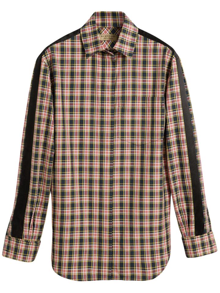Burberry Stripe Detail Check Cotton Silk Shirt - Pink & Purple