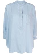 Closed Grandad Collar Tunic Shirt - Blue