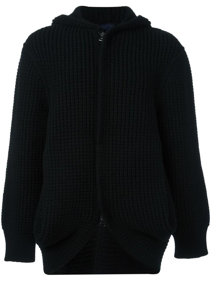 Lanvin Hooded Waffle Knit Cardigan, Men's, Size: Small, Black, Wool