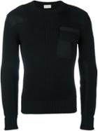 Moncler Ribbed Patch Pocket Sweater, Men's, Size: Medium, Black, Wool/virgin Wool